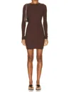 Éterne Long Sleeve Crewneck Mini Dress In Chocolate In Burgundy