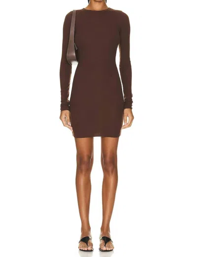 Éterne Long Sleeve Crewneck Mini Dress In Chocolate In Burgundy