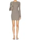 Éterne Long Sleeve Crewneck Mini Dress In Clay In Gray