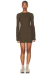 Éterne Long Sleeve Crewneck Mini Dress In Moss