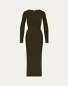 Éterne Long-sleeve Crewneck Rib-knit Maxi Dress In Moss