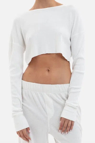 Éterne Long Sleeve Cropped Rib T-shirt In Ivory In White