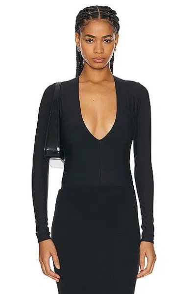 Éterne Long Sleeve Deep V Bodysuit In Black