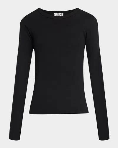 Éterne Long-sleeve Fitted Crewneck Top In Black