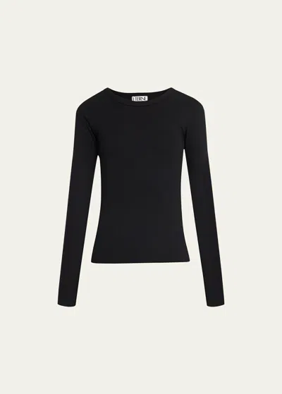 Éterne Long-sleeve Fitted Crewneck Top In Black