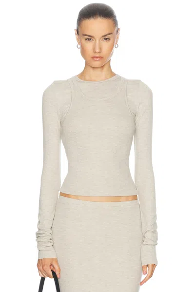 Éterne Long Sleeve Fitted Top In Heather Oatmeal