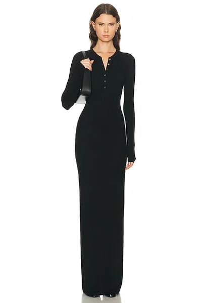 Éterne Long Sleeve Henley Maxi Dress In Black