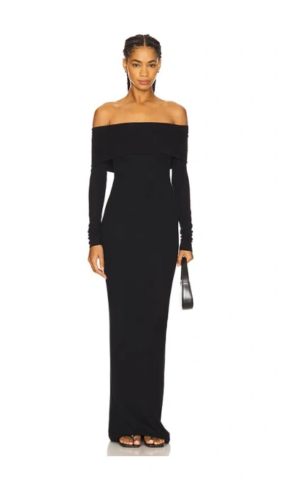 Eterne Off-the-shoulder Ribbed Stretch-jersey Maxi Dress In Black