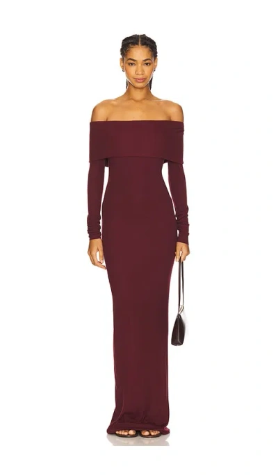 Eterne Long Sleeve Off-shoulder Butter Rib Maxi Dress In Brown