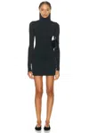 Éterne Long Sleeve Ruched Turtleneck Soft Jersey Mini Dress In Black