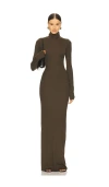 Éterne Long Sleeve Turtleneck Soft Jersey Maxi Dress In Green