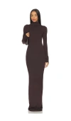 Éterne Long Sleeve Turtleneck Soft Jersey Maxi Dress In Brown