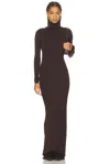 Éterne Long Sleeve Turtleneck Soft Jersey Maxi Dress In Brown