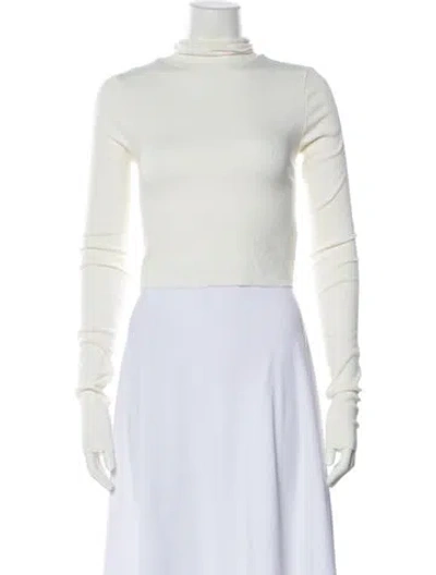 Pre-owned Éterne Mock Neck Long Sleeve Crop Top In Neutral