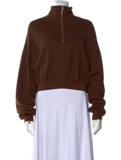 Pre-owned Éterne Mock Neck Long Sleeve Top In Brown