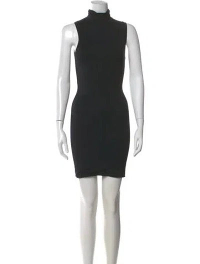 Pre-owned Éterne Mock Neck Mini Dress In Black