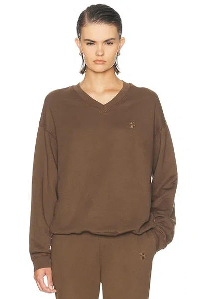 Éterne Oversized French Terry V Neck Sweatshirt In Brown