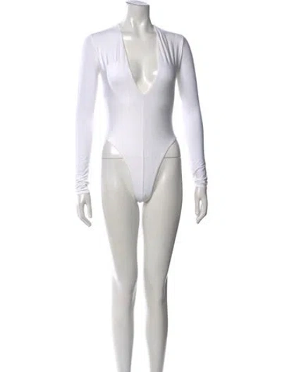Pre-owned Éterne Plunge Neckline Long Sleeve Bodysuit In White