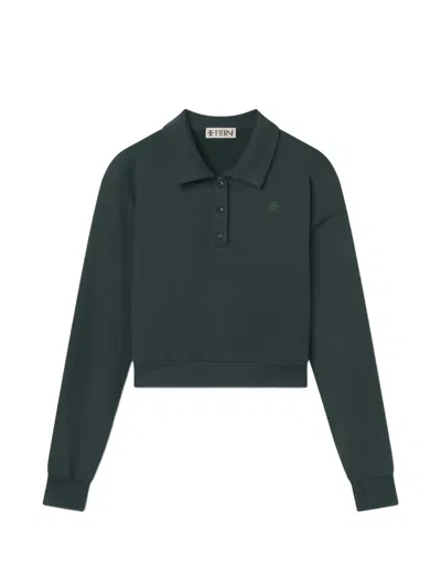 Éterne Polo-collar Cropped Sweater In Green