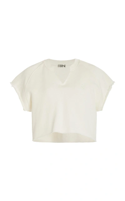 Éterne Raw Edge Cropped Cotton-modal Top In Ivory