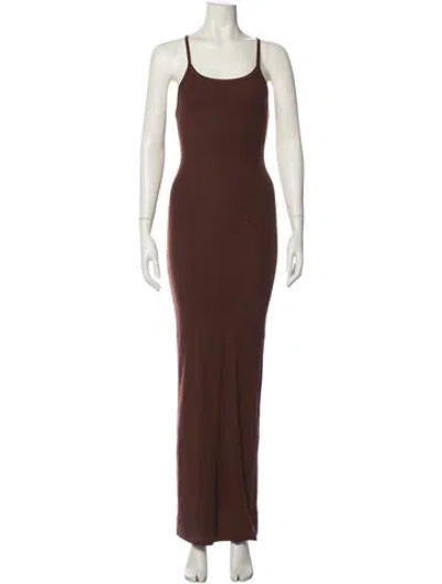 Pre-owned Éterne Scoop Neck Long Dress In Brown