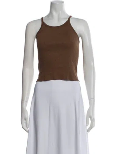 Pre-owned Éterne Scoop Neck Sleeveless Crop Top In Brown