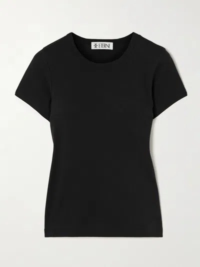 Eterne Short Sleeve Baby Tee Cotton And Modal-blend Jersey T-shirt In Black