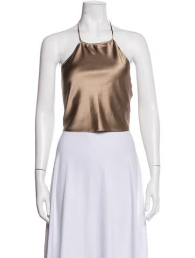 Pre-owned Éterne Silk Halterneck Crop Top In Metallic/neutrals