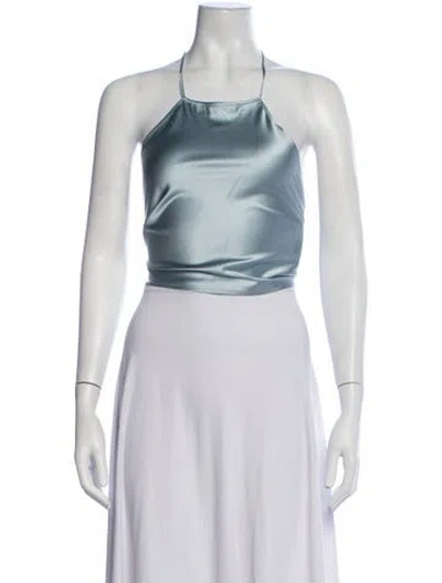 Pre-owned Éterne Silk Halterneck Crop Top W/ Tags In Blue/white