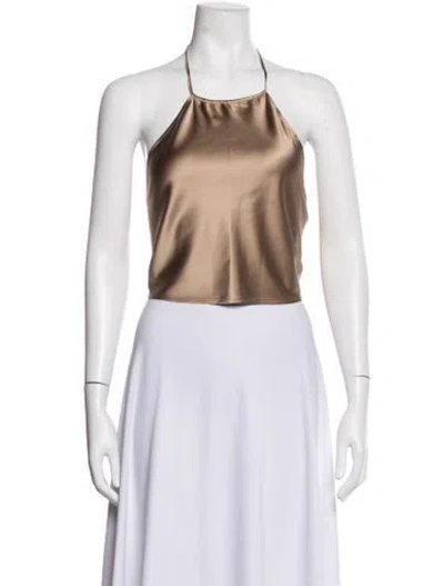 Pre-owned Éterne Silk Halterneck Crop Top W/ Tags In Metallic/neutrals