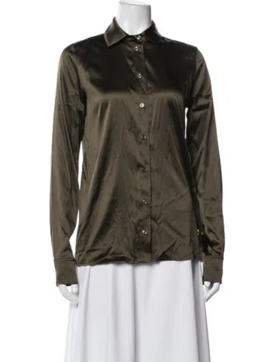 Pre-owned Éterne Silk Long Sleeve Button-up Top In Brown