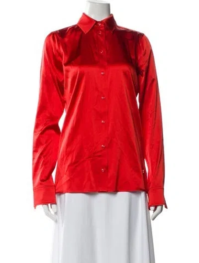 Pre-owned Éterne Silk Long Sleeve Button-up Top In Orange