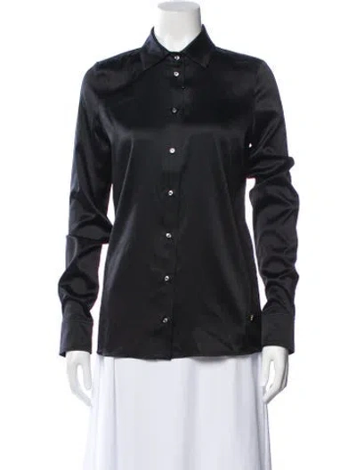 Pre-owned Éterne Silk Long Sleeve Button-up Top W/ Tags In Black