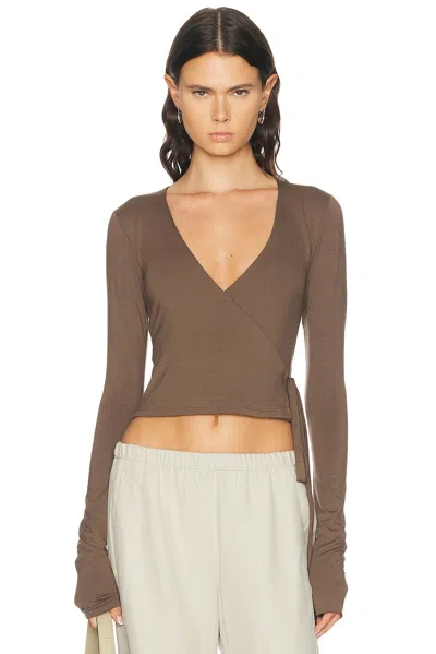 Éterne Soft Jersey Wrap Top In Brown