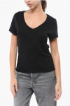Éterne Solid Color Cotton Blend V-neck T-shirt In Black