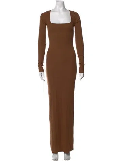 Pre-owned Éterne Square Neckline Long Dress In Brown