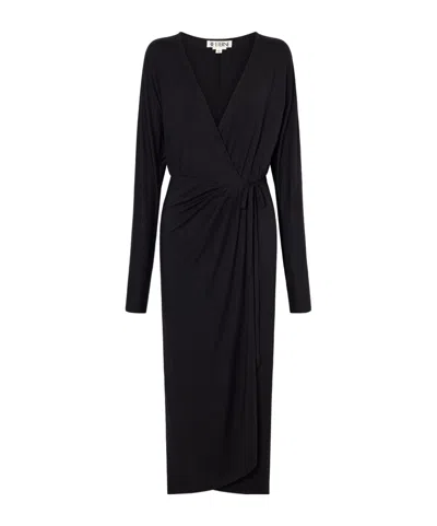 Éterne Daria Draped Stretch-modal Jersey Midi Wrap Dress In Black