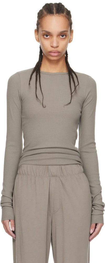 Éterne Taupe Fitted Long Sleeve T-shirt In Clay