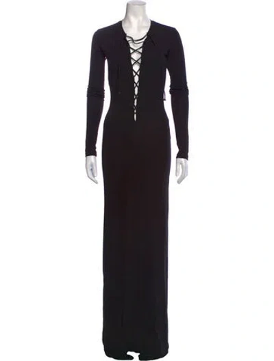 Pre-owned Éterne Tie Neck Long Dress In Black