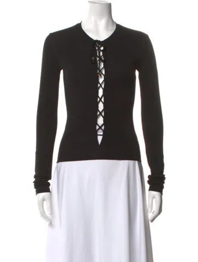 Pre-owned Éterne Tie Neck Long Sleeve Top In Black