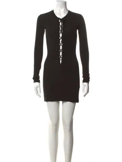 Pre-owned Éterne Tie Neck Mini Dress In Black