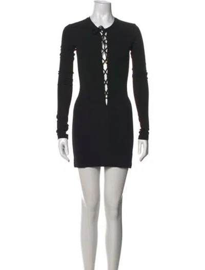 Pre-owned Éterne Tie Neck Mini Dress In Black