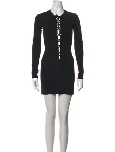 Pre-owned Éterne Tie Neck Mini Dress In Black