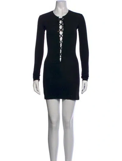 Pre-owned Éterne Tie Neck Mini Dress In Black