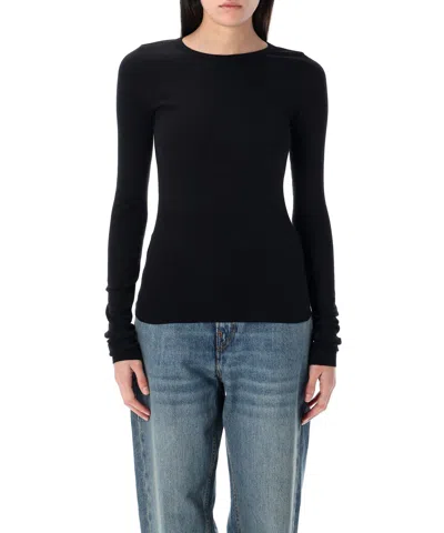 Éterne Ribbed Crew Neck Stretch Fit Top In Black