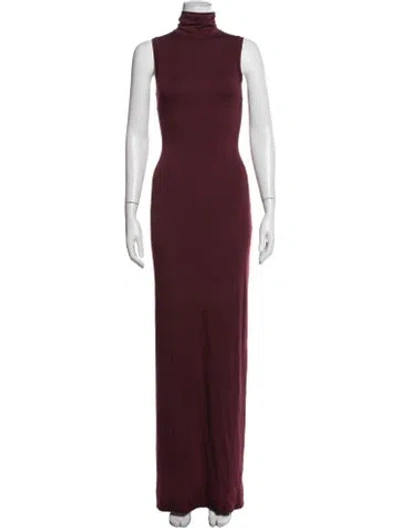 Pre-owned Éterne Turtleneck Long Dress In Burgundy