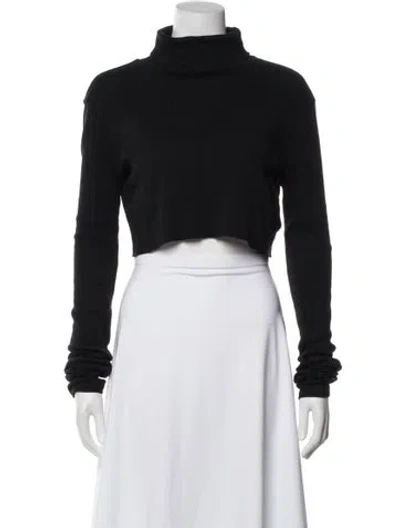 Pre-owned Éterne Turtleneck Long Sleeve Crop Top In Black