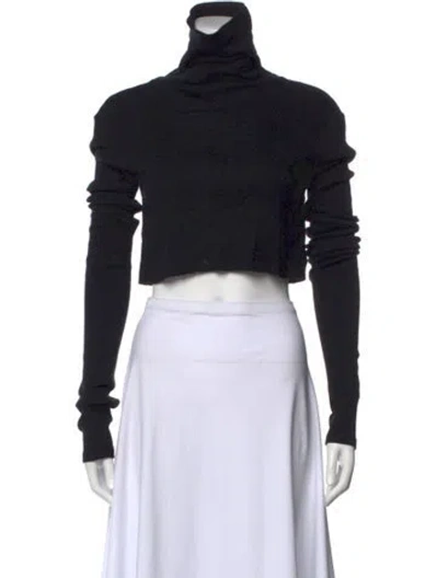 Pre-owned Éterne Turtleneck Long Sleeve Crop Top In Black