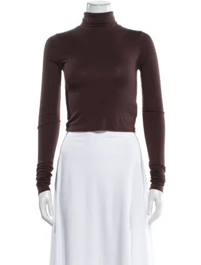 Pre-owned Éterne Turtleneck Long Sleeve Crop Top In Brown