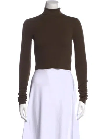 Pre-owned Éterne Turtleneck Long Sleeve Crop Top In Brown